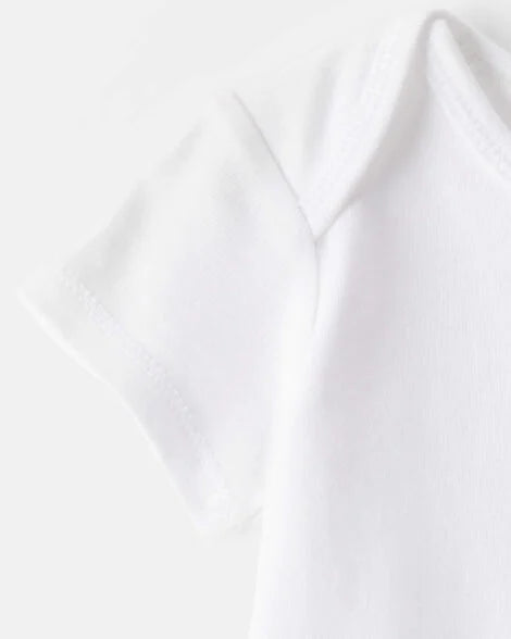 Carter's white onesie lap neck close-up showing overlap shoulder detail