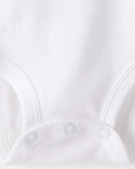 Carter's white onesie snap closure close-up at bottom